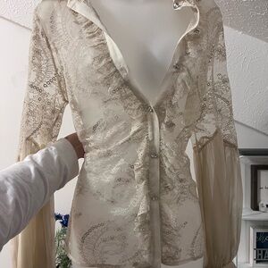 ABS Allen Schwartz Lace Top in Cream and Gold